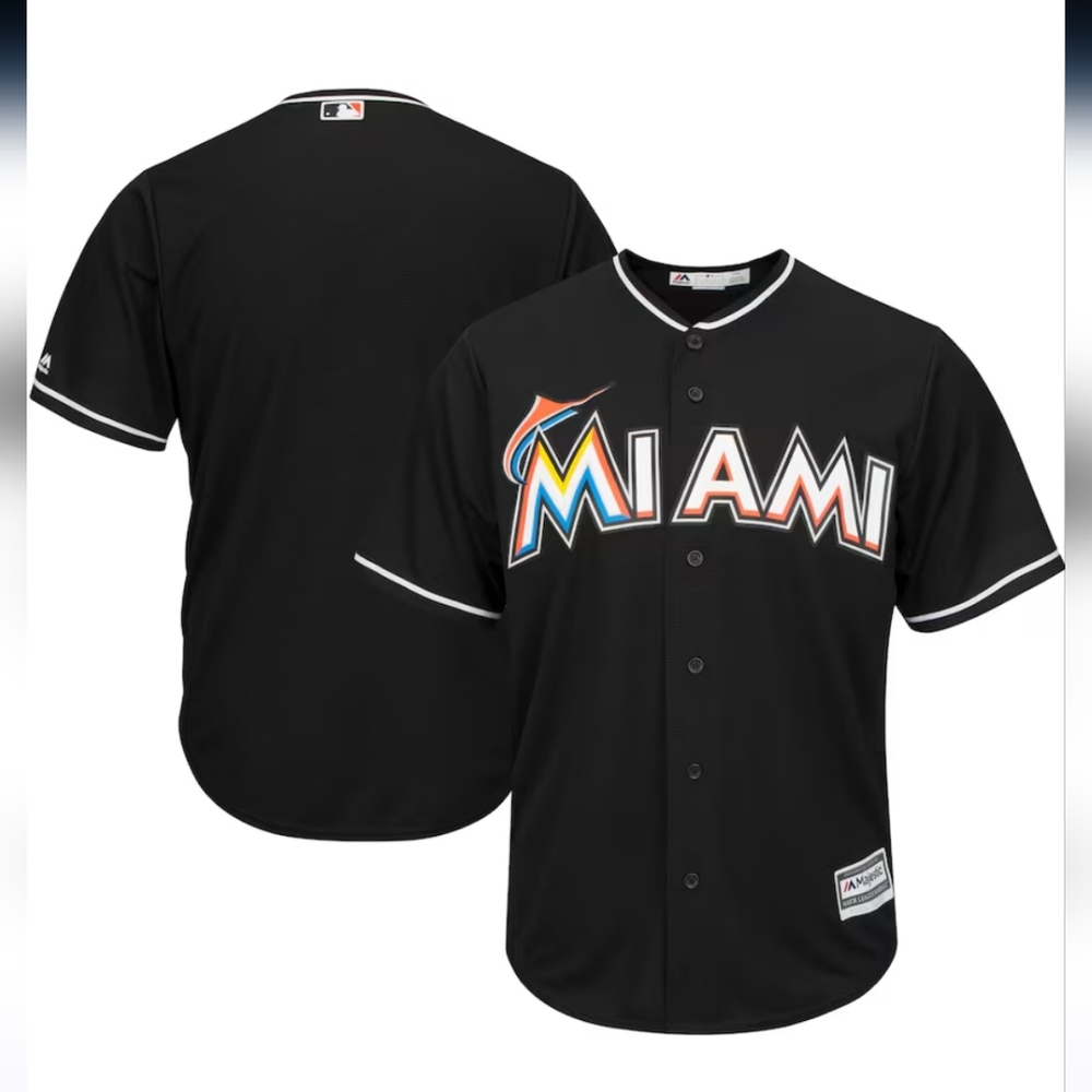 Men's Majestic Black Miami Marlins  Cool Base Team Jersey George Stanton sz 6x